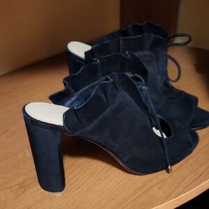 ANTONIO MELANI Black Suede Mules with Block Heel